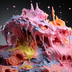 Wall Mural - an abstract photograph Fresh and raw meat splashed in bright paint.