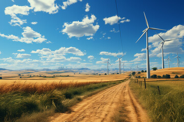 Aufkleber - wind turbines gracefully spinning in a vast field, harnessing the power of wind energy