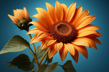 Fototapete - Abstract sunflower plant color light. Beautiful plant minimal in neon light.