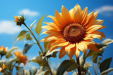 Aufkleber - Abstract sunflower plant color light. Beautiful plant minimal in neon light.