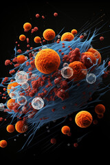 Poster - A comprehensive image of a leukemic blood smear, indicating an elevated white blood cell count and the presence of blast cells, which are typically rare in a healthy blood sample. 