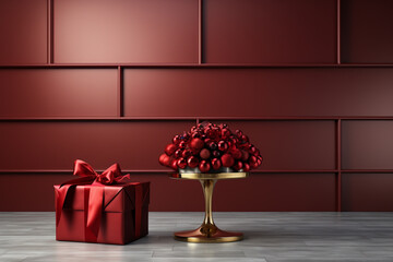 Poster - A sleek and modern holiday background featuring a single gift box placed on a contemporary console table.  