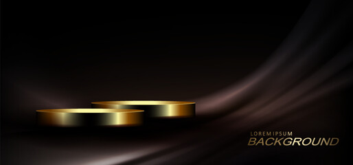 Wall Mural - Golden round isolated podium on dark brown texture background