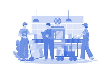 Worker pushing package cart Illustration concept wo white background