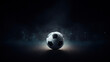 Football or Soccer with spotlight and fade-out shadow in the dark background. Copy space. Sport and game concept. 3D illustration rendering