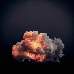 Poster - Fire explosions with dark smoke digital illustration. Creative background. Abstract modern art design. 3d rendering