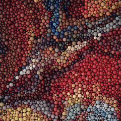 Fototapete - Waves of colored spherical particles. Trendy 3d rendering background. Digital illustration