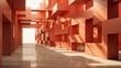 An orange-hued room filled with artfully arranged cubes radiates a feeling of warmth and comfort, inviting one to explore the possibilities of its creative architecture