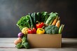 Box with fresh organic vegetables and fruits. Healthy food shopping concept