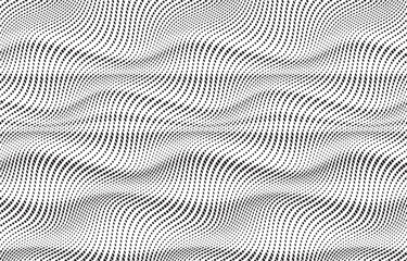 Poster - Abstract decorative half toned wavy striped background in black and white. Seamless square dot pattern. Vector illustration.