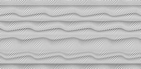 Poster - Abstract decorative half toned wavy striped background in black and white. Seamless square dot pattern. Vector illustration.