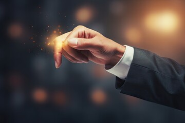 Poster - close up of businessman hand touching screen with finger. 3d rendering, businessman hand touching a 