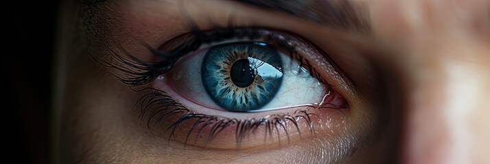 Close-up of a woman's left blue eye.