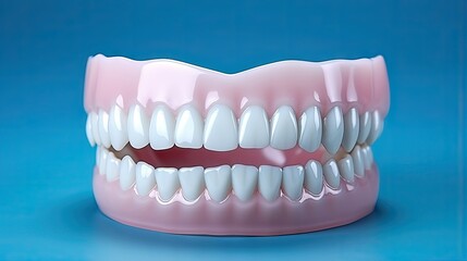 Poster - Blue plastic model of teeth gums and jaw on a clean background Represents good dental health hygiene and wellness Dental care orthodontics and oral health