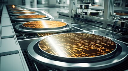 Automated material system lines for wafers in semiconductor production fab cleanroom