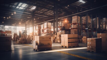 Poster - Blurry warehouse with boxes