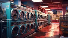 Array Of Industrial Washers In The Vast Laundromat