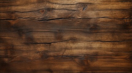 Dark brown wood plank with natural cracks used as background displaying old wood texture