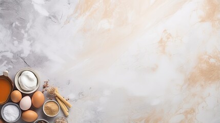 Aufkleber - Baking background with ingredients and utensil on marble table