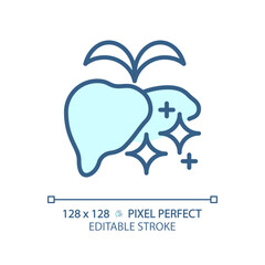 Sticker - 2D pixel perfect editable blue healthy liver icon, isolated monochromatic vector, thin line illustration representing metabolic health.