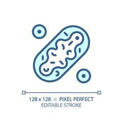 Wall Mural - 2D pixel perfect editable blue mitochondria icon, isolated monochromatic vector, thin line illustration representing metabolic health.