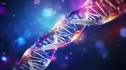 Poster - creating a dna molecule using particles digital dna concept glow in dna code structure research on m