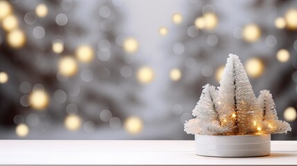 Aufkleber - Blank white table with abstract cozy Christmas themed living room decor and snowy blurred background