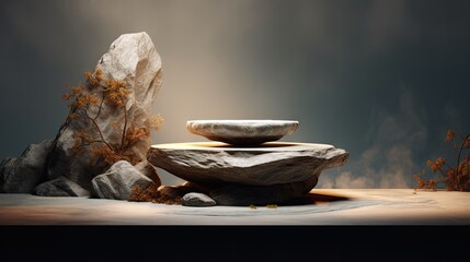Poster - 3D illustration of a natural beauty pedestal promoting relaxation and health
