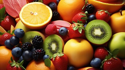 Wall Mural - assorted and colorful fresh fruits representing healthy eating against a fruity backdrop
