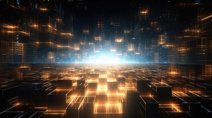 Aufkleber - Abundant digital storage valuable data in Meta verse cryptocurrency mining light point and grid link for communication 3D rendering