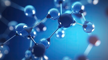 Poster - 3D illustration featuring blue background molecules