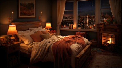 Aufkleber - Cozy bedroom prepared for visitors with gentle illumination