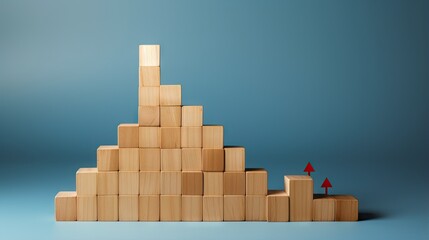 Aufkleber - Ascendant arrow hitting large target icon above wooden block graphs on blue backdrop symbolizing investment income inflation growth success and business objectives