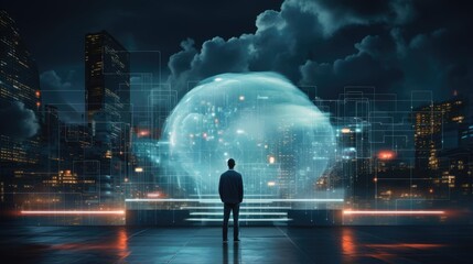 Aufkleber - Cloud computing network cyberspace The future of technology 5G and global business working towards saving the world with an automated and programmable infrastructure as a businessman connects t