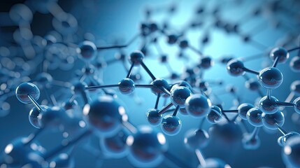 Poster - 3D illustration featuring blue background molecules