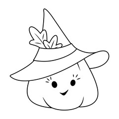 Wall Mural - Pumpkin witch coloring page for Halloween cartoon vector illustration