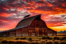 Red Barn In Sunset