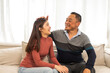 © Art_Photo - Portrait of enjoy happy love asian family senior mature father and young daughter smiling play laughing and having fun together at home, care, elderly, insurance.happy family and Father Day concept