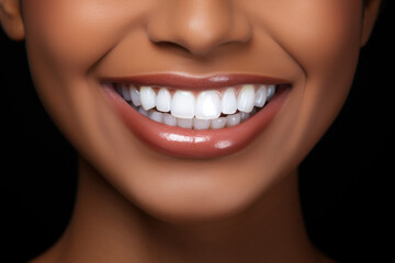 Wall Mural - Closeup of black woman smile with white healthy teeth