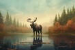 A daring moose exploring the great outdoors. Generative AI