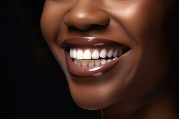 Wall Mural - Closeup of black woman smile with white healthy teeth