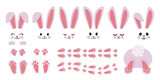 Fototapeta Pokój dzieciecy - Cartoon bunny elements. Cute bunny footprint trail, paws, ears and faces. Funny bunnies head and muzzle. Decorative element for Easter. Printable stickers scrapbooking. Vector set