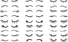 Closed Eye With Eyelashes With Stars Cute Vector Icon For Cartoon Character Illustration. Night Sleep Girl Or Unicorn Long Eyelash Line Simple Face Part Graphic Makeup Mascara Symbol. 