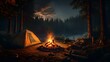 Stimmungsvolle Nacht am Zeltplatz mit glühendem Lagerfeuer