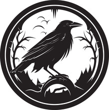 Stylish Raven Silhouette Brand Graceful Black Raven Monogram