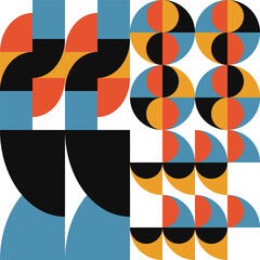 Leinwandbilder - Geometric abstract vector seamless pattern with circles, rectangles and squares in retro Bauhaus style. Pastel colored simple shapes graphic background.