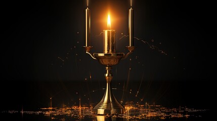Aufkleber - Financial analysis and trading success as a golden candlestick shines against a captivating black background, guiding you towards profitable ventures. 3d render illustration.