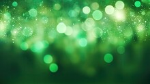 Green Sparkling Lights Festive Background With Texture. Abstract Christmas Twinkled Bright Bokeh Defocused