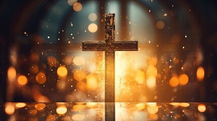 Aufkleber - Abstract christian cross in church on clean background and bokeh.