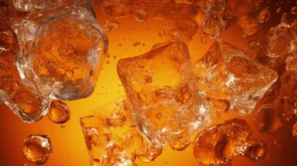 Poster - Closeup view of soda water with ice. Toned in orange